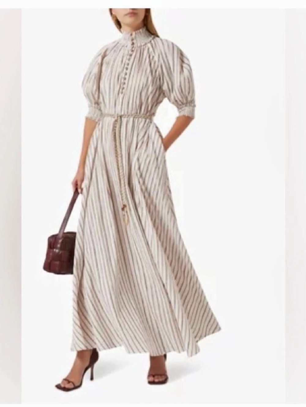 Zimmermann Striped Shirtdress Maxi Dress White & Brown